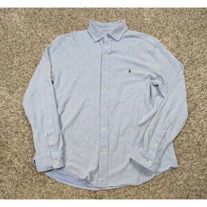 Polo Ralph Lauren Shirt Men's Large Light Blue Mesh Button Up Long Sleeve Pony